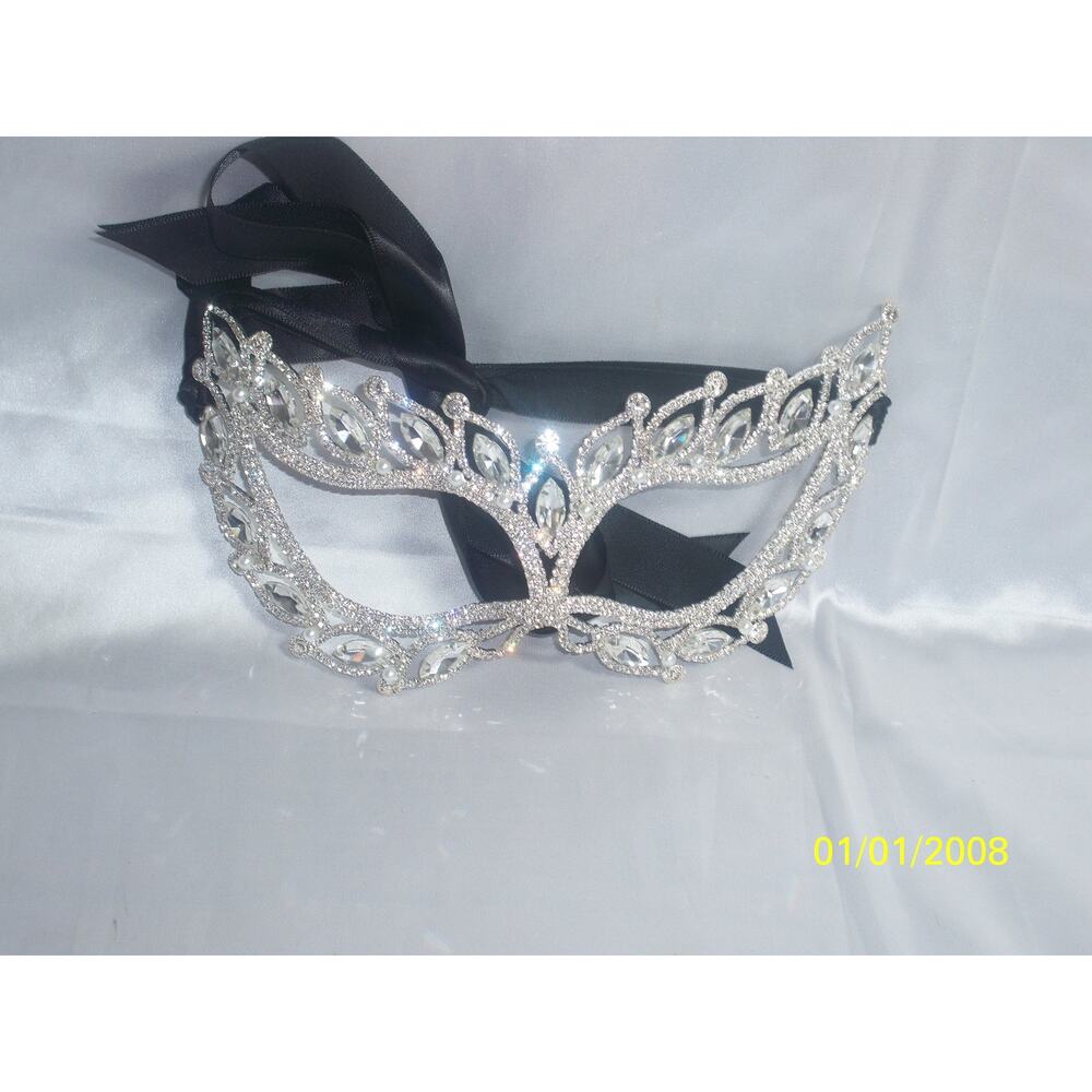 rhinestone silver crystal mask, bridal costume  masquerade halloween prom mask